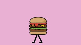 Animated video of burger logo running on pink background