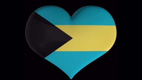 Bahamas flag on turning heart with alpha, added to text or title and as background or on a map
