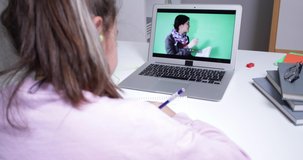 Student girl learning on video conference online education
