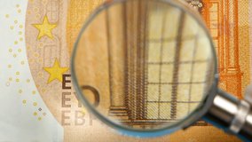magnifying glass inspect paper money, euro, finances and exchange. - Powered by Shutterstock - Get 15% off with code: PIKWIZARD15