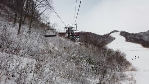 Hakuba, Japan - Jan 2 ,2020 : Unidentified people enjoy ski activities at Hakuba Cortina Ski Resort in wintertime in Hakuba, Japan on Jan 2 ,2020.
