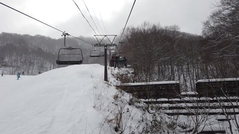 Hakuba, Japan - Jan 2 ,2020 : View of gondola lift at Hakuba 47 Winter Sports Park in Hakuba, Japan on Jan 2 ,2020.
