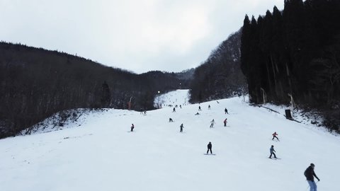 Hakuba, Japan - Jan 2 ,2020 : Many unidentified people enjoy skiing at Hakuba 47 Winter Sports Park in Hakuba, Japan on Jan 2 ,2020.