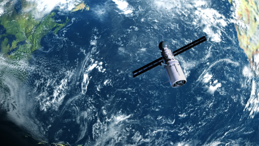 Artificial satellite of the earth. a satellite flying in space over the globe | Shutterstock HD Video #1062993154