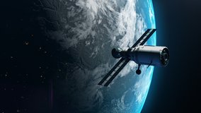 artificial satellite of the earth. a satellite flying in space over the globe - Powered by Shutterstock - Get 15% off with code: PIKWIZARD15
