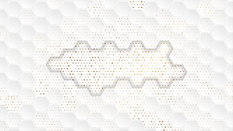 White geometric hexagons abstract technology motion background with golden dots. Seamless looping. Video animation Ultra HD 4K 3840x2160