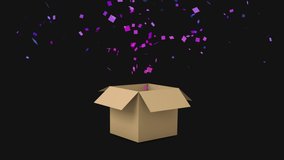 Pink and Blue confetti shooting out from cardboard box, 3D rendering animation, celebration with surprise concept, isolated on black background  - Powered by Shutterstock - Get 15% off with code: PIKWIZARD15