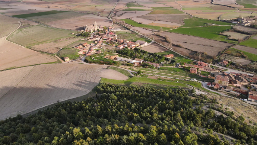 Aerial view of the ruins of an ancient castle, in Castrojeriz, Burgos, Spain. High quality 4k footage