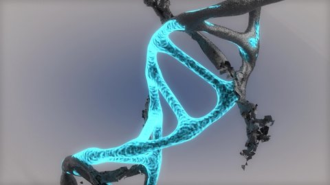 4k video and dna animation black covered dna explodes into light bright blue dna with realistic colors and effects