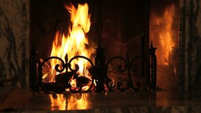 Fire in the decorative fireplace  