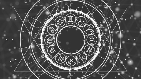 Mystical geometry symbol. Linear alchemy, occult, philosophical sign. Astrology and religion concept. Zodiac circle