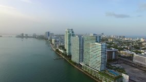 Aerial video Miami Beach waterfront luxury real estate 4k