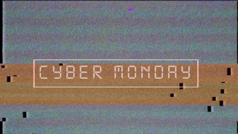 Cyber Monday Sale animated text with glitch effect. Advertising banner on black background