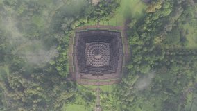 Drone top Shot of the Borobudur temple in East Java Indonesia.