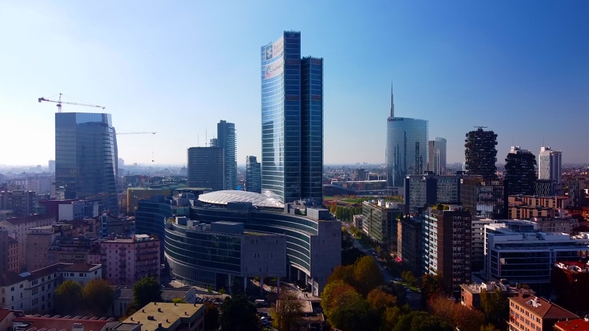 aerial view milan city skyline modern Stock Footage Video (100% Royalty ...