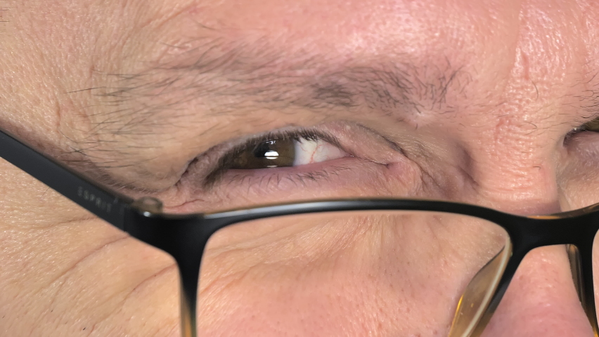 Closer look of the eyes with the glasses on in black color. Helsinki.Finland-October 24.2020.4k