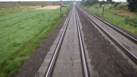view at the rails of running away train
