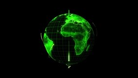 A looping green spinning globe with satellites orbiting, a simple graphic element to overlay as digital dust or user interface clutter. Concept of space orbits around a digital earth - Powered by Shutterstock - Get 15% off with code: PIKWIZARD15