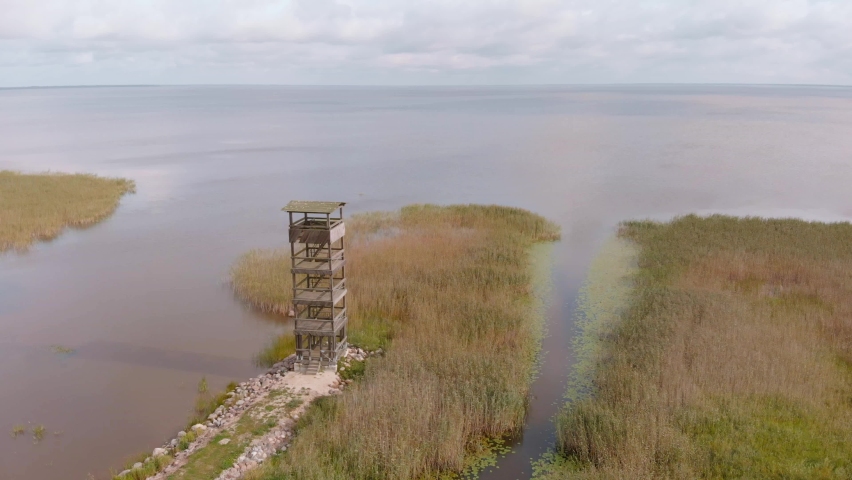 Watchful tower sightseeing tourism hub Vortsjarv lake Estonia aerial