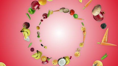 Falling FRUITS and VEGETABLES Ring Background, Loop, with Alpha Matte, 4k

