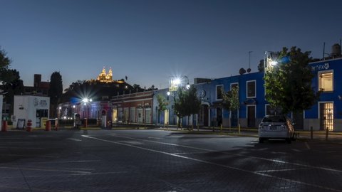 San Andres Cholula , Puebla , Mexico - 11 22 2020: Sunrise time lapse in Cholula