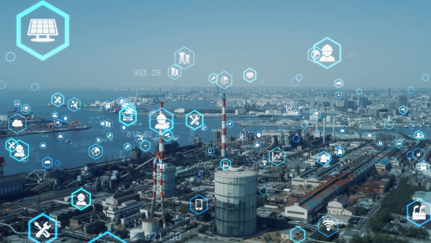 Industrial technology concept. Communication network. INDUSTRY 4.0. Factory automation. | Shutterstock HD Video #1063037512