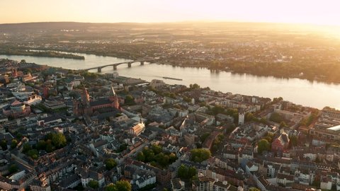 Mainz , RLP , Germany - 04 11 2020: Drone shot of Mainz in Germany were Biontech was founded