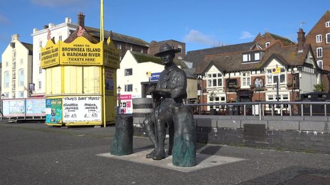 Poole, Dorset  UK -  November 3 2020: Statue of Lord Robert Baden-Powell, founder of the scouting movement, at Poole in Dorset, England                                                       