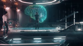 Brain Scan Interface: Scientists and Engineers work on 3D Simulated Neural Brain Interface as Artificial Intelligence Concept in Modern Research Facility using Augmented Holographic Technology.  - Powered by Shutterstock - Get 15% off with code: PIKWIZARD15