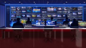 Seamlessly looping cctv control room (tv studio) background video for news broadcast.