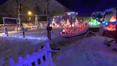 Toronto, Ontario, Canada November 2020 house completely covered in Christmas holiday light display