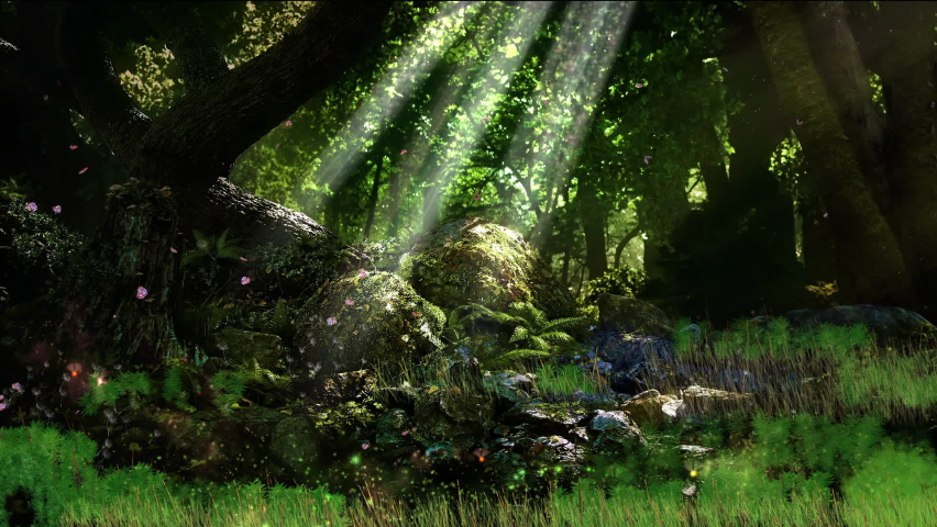 Bugs and fairies fliying along the magic forest, background animation.