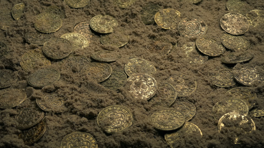 Treasure Chest with Coins in the Sand image - Free stock photo - Public ...