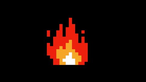 8 bit pixel burning fire. animation. video. dark background. design