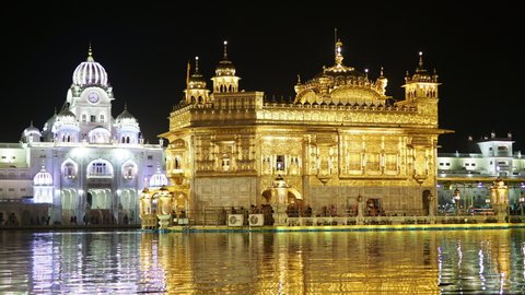 Night view of the Golden Temple aka Harmandir Sahib in Amritsar, Punjab, India. 