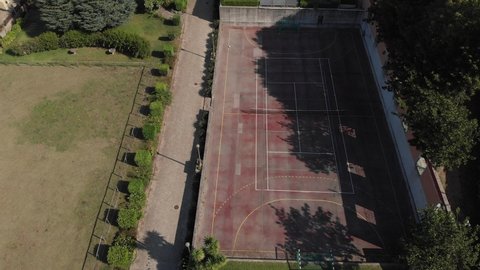 DRONE AERIAL FOOTAGE: Abandoned sports facilities on a large mansion estate near Esposende, Portugal.