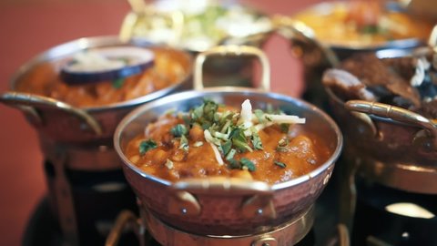 selection of indian dishes food recipes palak paneer, karahi, korma, duck chicken and lamb oriental cuisine