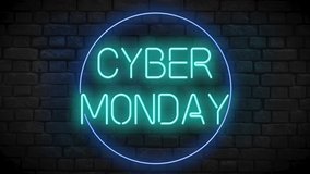 Cyber monday neon sign animation motion graphics on black background lettering letters words sentence flickering - Powered by Shutterstock - Get 15% off with code: PIKWIZARD15