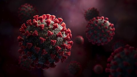Coronavirus, 2019-nCov, novel coronavirus concept responsible. Microscope virus close-up, realistic 3D rendering