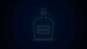 Glowing neon line Alcohol drink Rum bottle icon isolated on black background. 4K Video motion graphic animation.