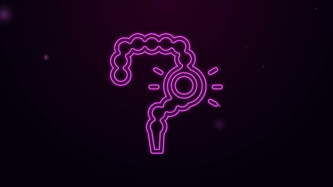 Glowing neon line Gut constipation icon isolated on black background. Bowel problems. 4K Video motion graphic animation.