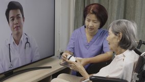Elderly woman meet online doctor to consultant about health.