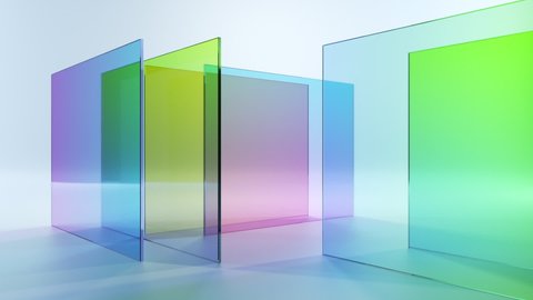 abstract background with colorful square translucent glass blocks spinning and rotating, looping animation