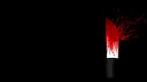 Bloody knife on the black screen background 4K Animation.knife was found at the scene of the crime. A forensic takes blood samples from the knife. Bloody knife Concept of a domestic killings.