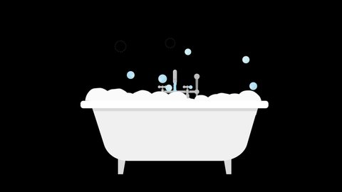 Cartoon Bathroom Animation with foam and bubbles. Cool vector typical watering Bathroom on a black background seamless loop, 4k. 