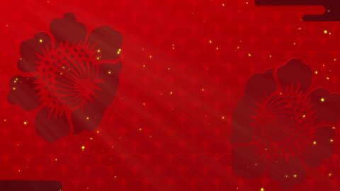 Happy Chinese New Year. Paper cut style. Chinese decorative classic festive background for holiday. Traditional lunar year background with hanging lanterns and flowers. 4K loop with copy space. 