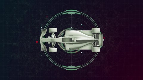 Formula Race Car Hologram Wireframe. Nice 3D Animation on a science background with a seamless loop for futuristics projects
