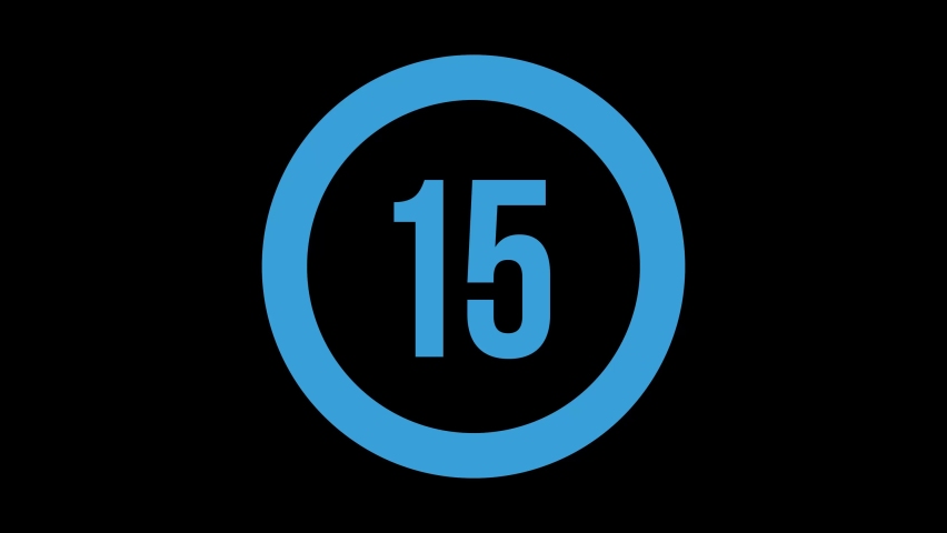 The timer video. 15 to 1 countdown timer video on the black background.