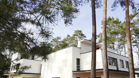 Dessau , Saxony-Anhalt , Germany - 02 15 2020: Iconic Masters House of Famous Bauhaus Architect Walter Gropius in Slow Motion