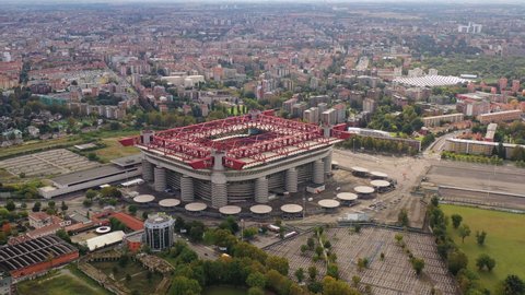 MILAN, Italy - CIRCA 2019: Aerial view of San Siro Stadium, football (soccer) stadium, A.C. and Inter Milan's home ground.